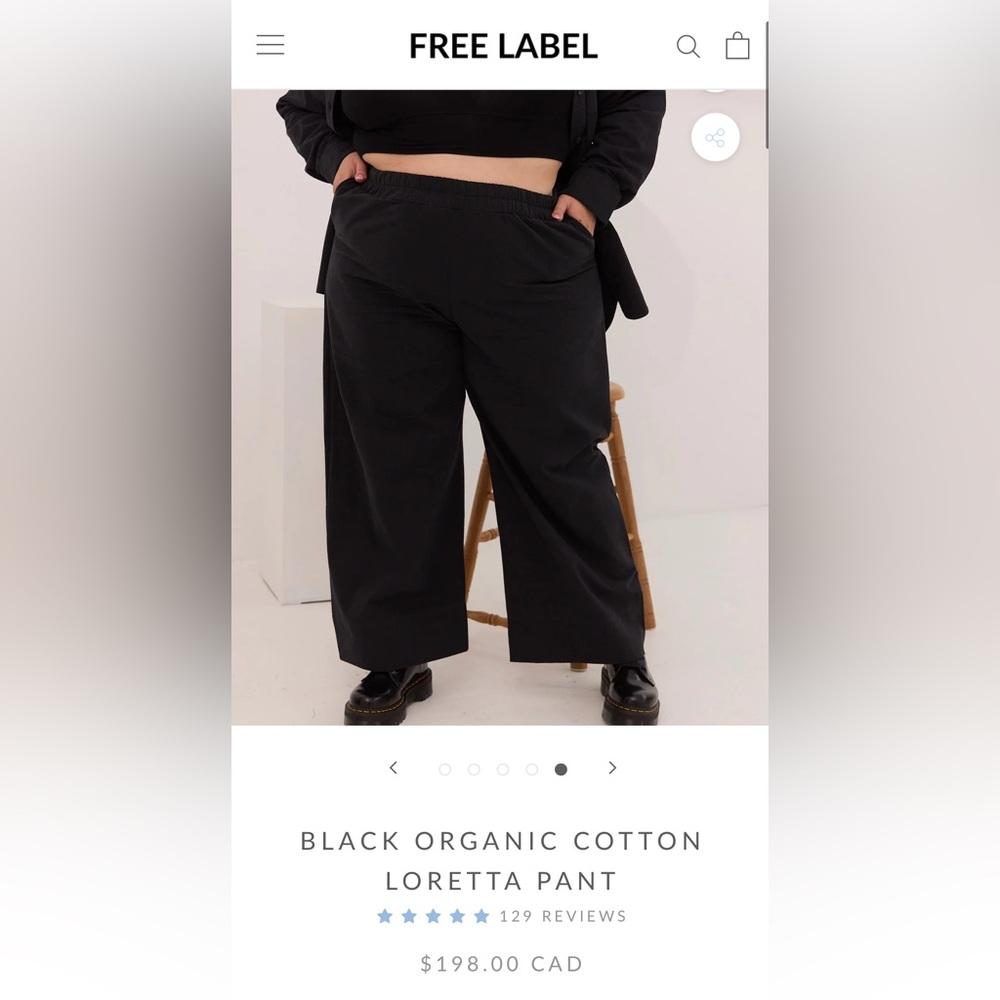 Free Label BLACK ORGANIC COTTON LORETTA PANT in XL